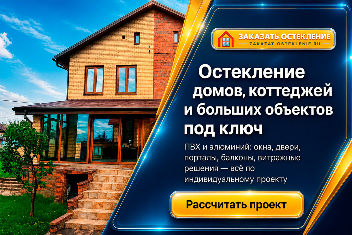 Остекление домов, коттеджей и больших объектов под ключ — ПВХ и алюминий: окна, двери, порталы, балконы, витражные решения. Рассчитать проект.