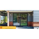 Портальные раздвижные двери черного цвета для панорамного проема в частном доме