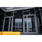 Стеклянная входная группа серого цвета с панорамным остеклением  для офиса