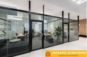 Стационарные офисные перегородки черного цвета со стеклом