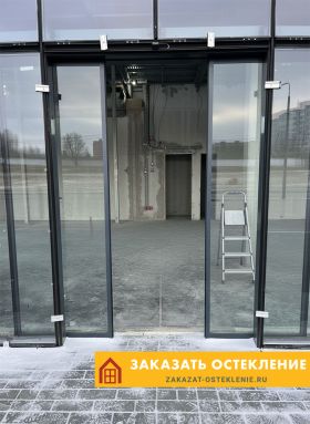 Панорамное раздвижное остекление павильона профилем из алюминия