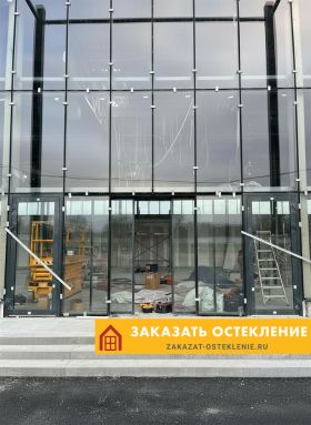 Витражная входная дверь в бизнес-центр с панорамным остеклением от пола до потолка